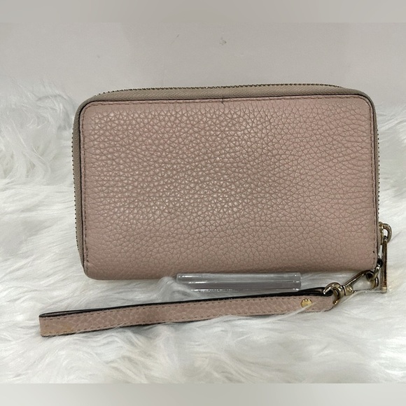 Michael Kors Pink Pebbled Leather Zip-Around Wristlet Wallet MK Logo Clutch - Picture 5 of 8